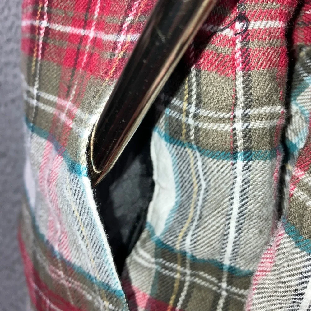 Dickies Flannel Shirt Shacket Jacket Men L Red Plaid Quilted Nylon Yoke Workwear